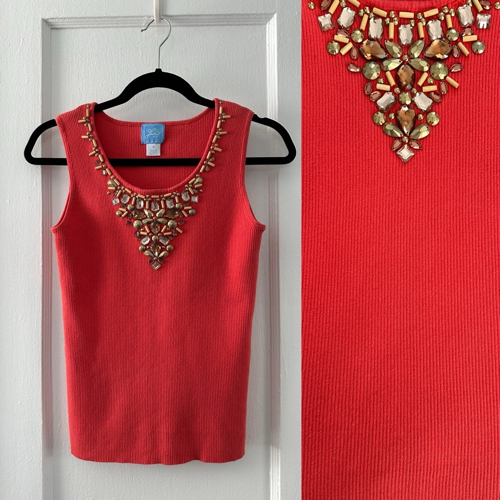 Lara Lane Ribbed Tank Top With Neckline Design Size Small